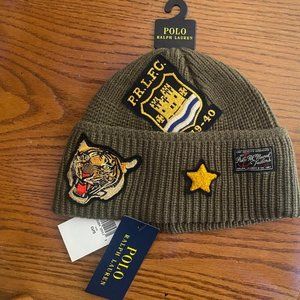 NWT Polo Ralph Lauren OLIVE TIGER Patch Naval Toque Tailors Skull Beanie Hat Cap